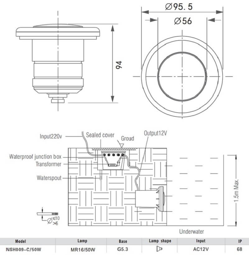 Thông số kỹ thuật đèn đài phun nước TFH
