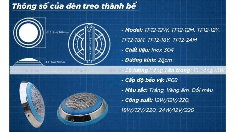 Thông tin về đèn LED treo thành bể D28