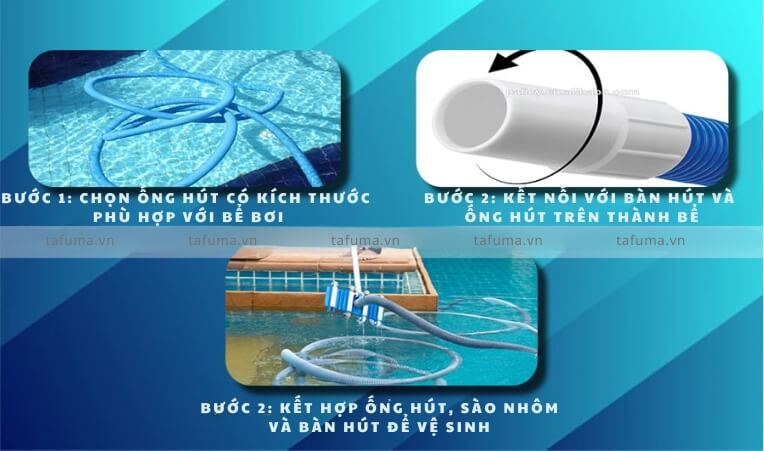 Sử dụng ống mềm hút vệ sinh bể bơi Midas